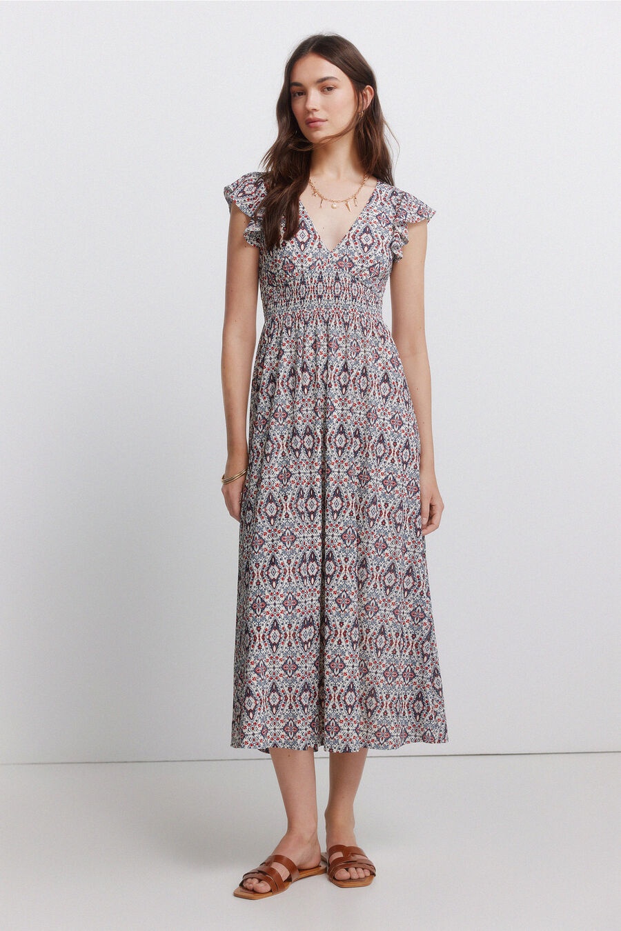 Vestido manga corta volantes