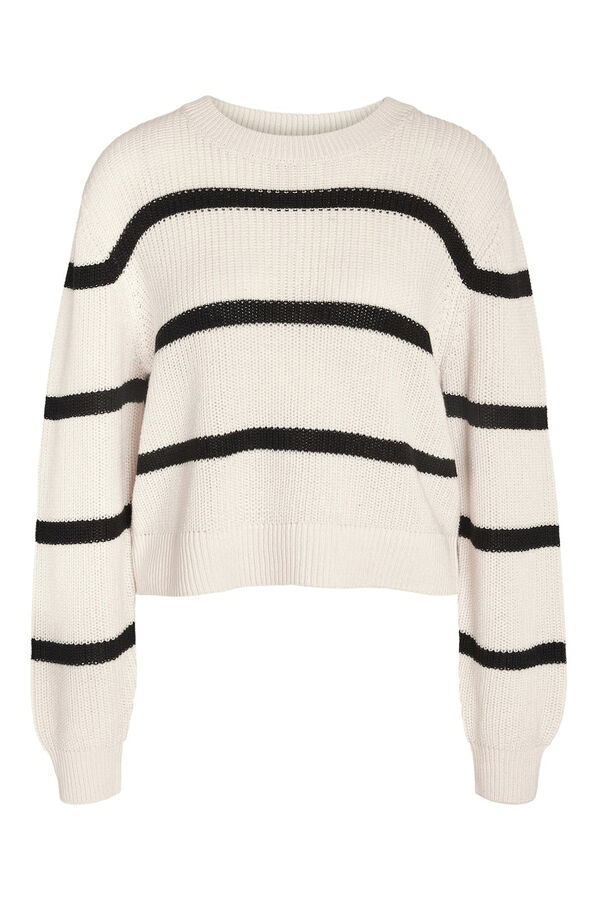 Noisy May camisola básico riscas com gola redonda branco