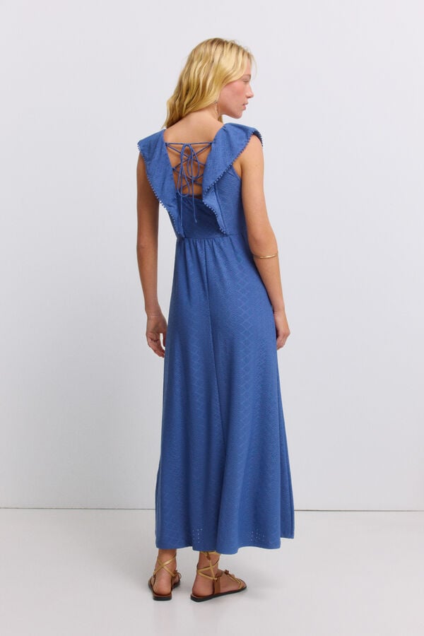 Springfield Midi dress with ruffles blue