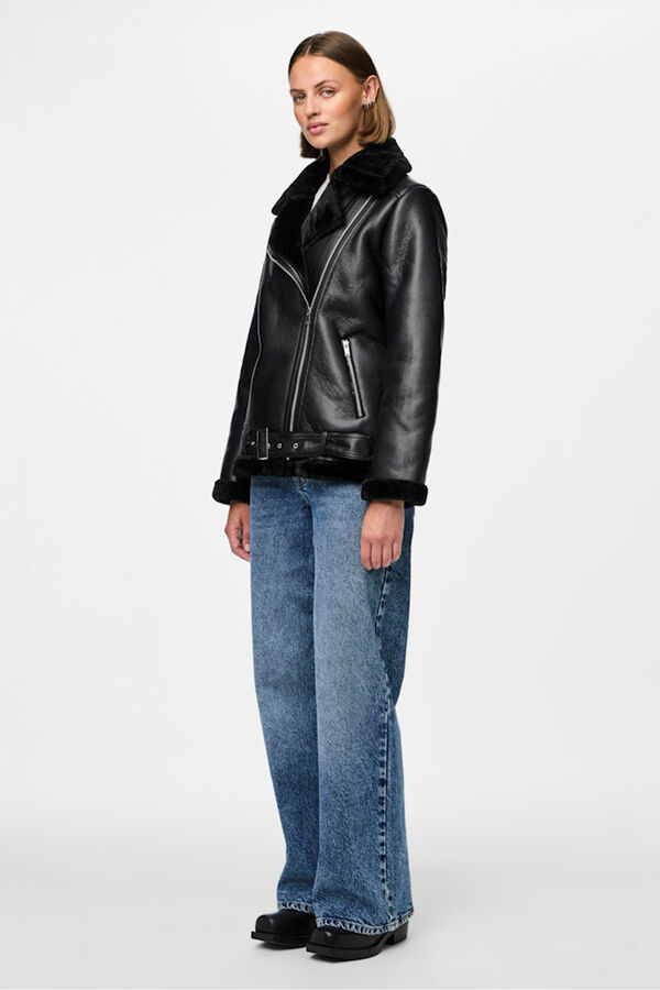 Pieces Chaqueta aviador polipiel borrego negro