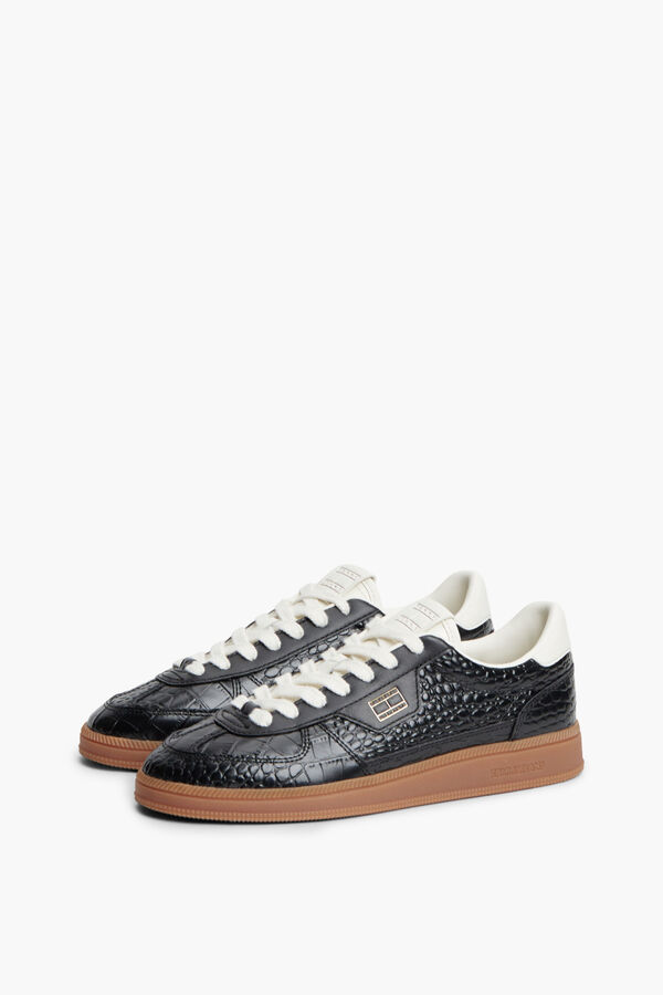 Tommy Jeans Leather sneakers with flag black