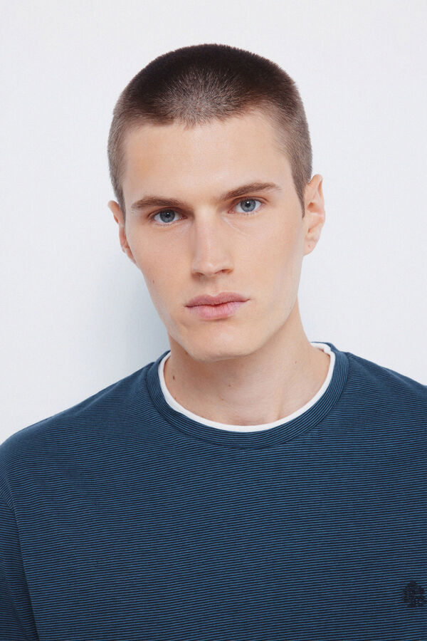 Springfield long sleeve double micro-stripe T-shirt blue