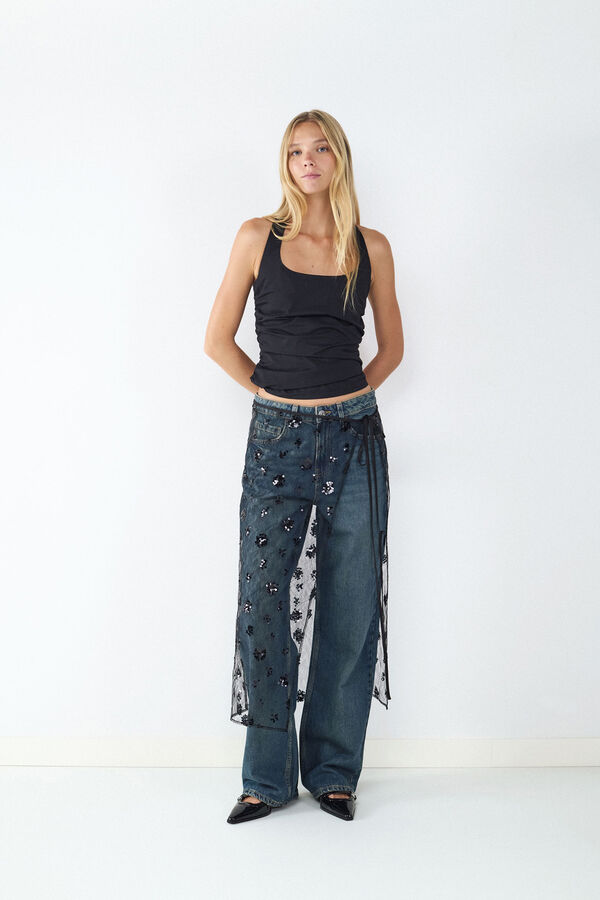 Balmohk Saia midi transparente com lantejoulas preto