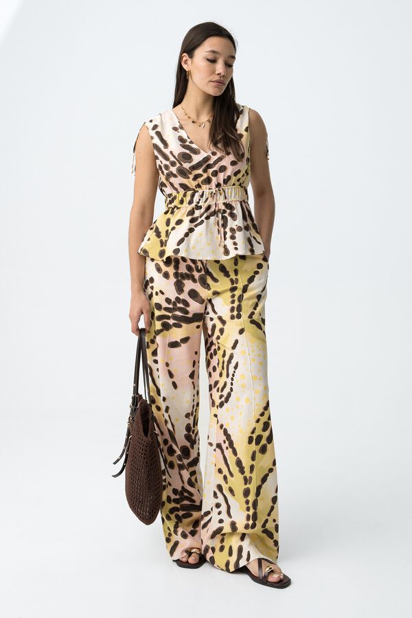 Tiffosi Pantalones wide leg estampados blanco