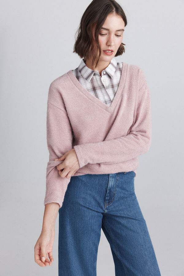 Springfield Plaid fine knit jumper pink