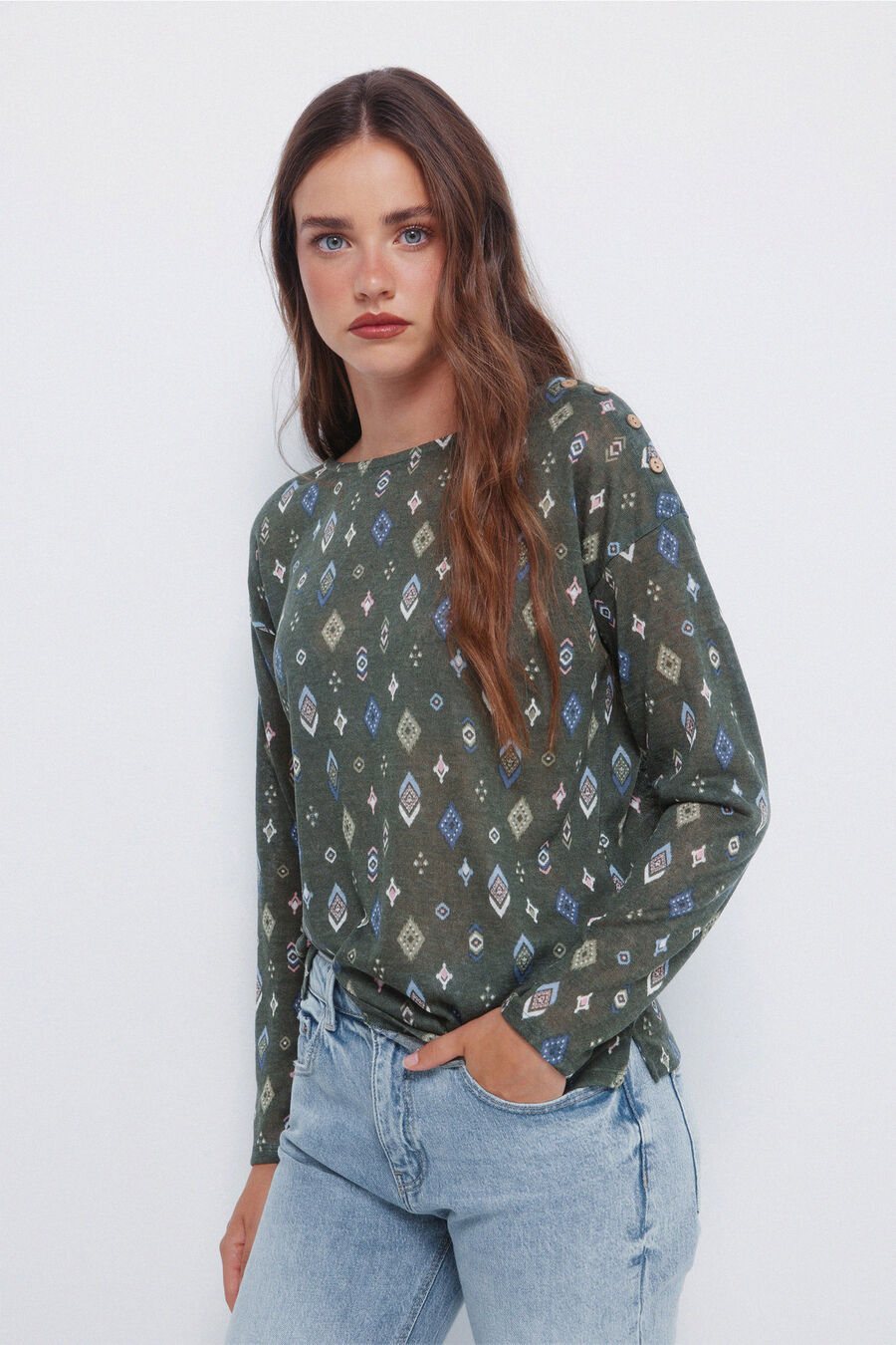 Camiseta estampada efecto lino