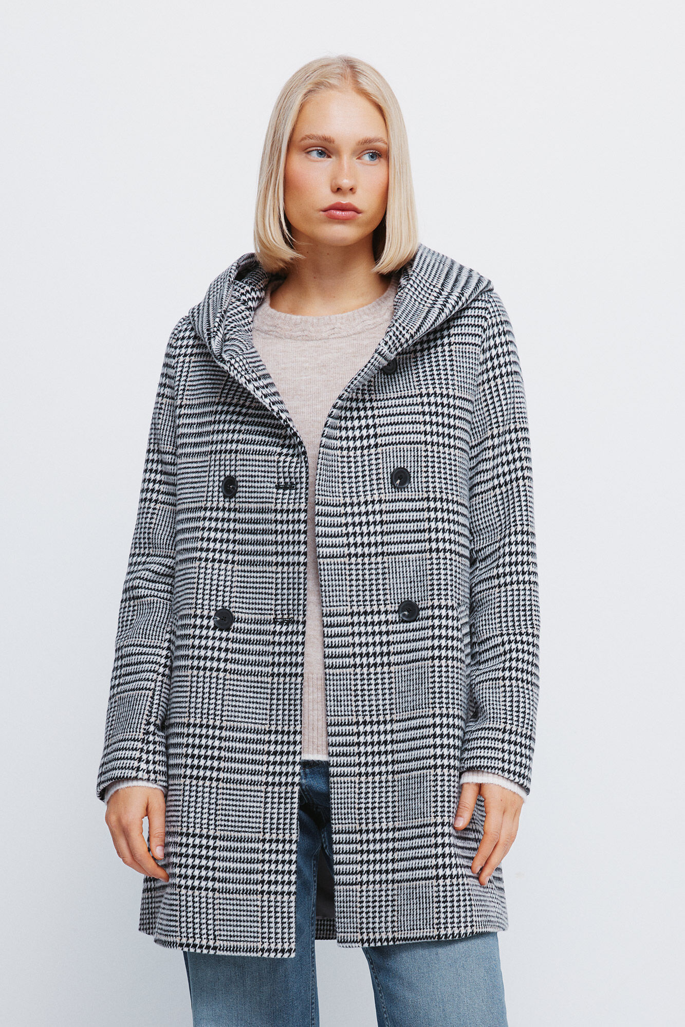 Springfield Checked coat with buttons and hood