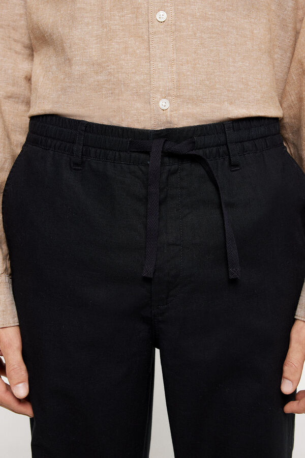 Springfield Slim fit linen cargo trousers black