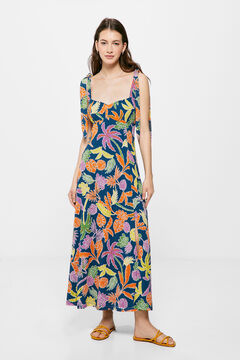 Springfield Kleid Midi Tropical-Print aquamarine