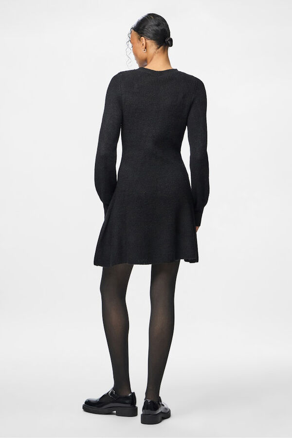 Pieces Vestido punto corto pu&ntilde;os negro