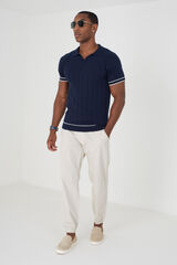 Brave Soul Jersey-knit polo shirt with short sleeve blue