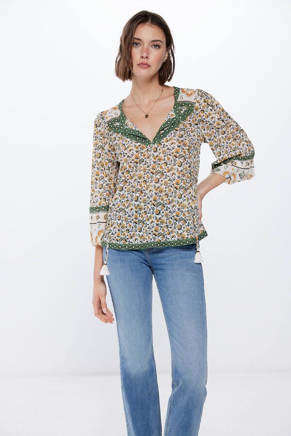 Springfield Mixed contrast print blouse beige