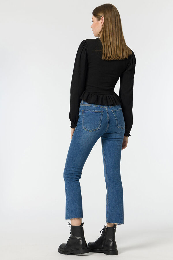 Springfield Megan Cropped Flare High Rise Jeans čeličnoplava