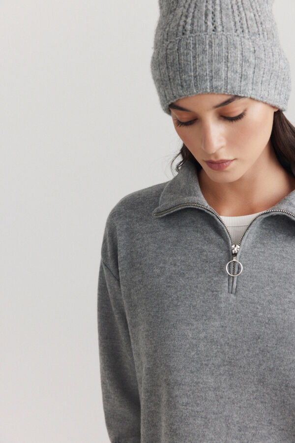 Springfield Fine knit zip fastening neck jumper grey