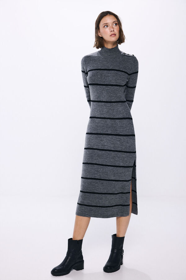 Springfield midi knit dress with shoulder buttons grey mix