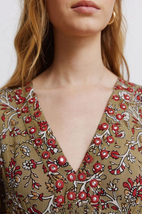 Springfield Mirrored neckline dress beige