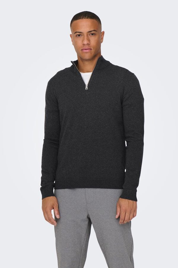 Only & Sons High neck zip-up jumper blue