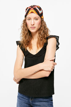 Springfield Crochet T-shirt with straps and ruffles black