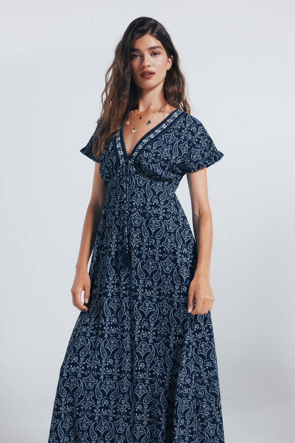 Springfield midi dress with border neckline blue