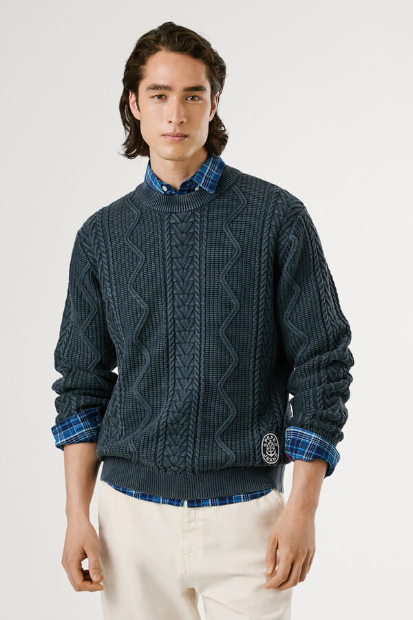 Pepe Jeans Round Neck Braided Sweater blue