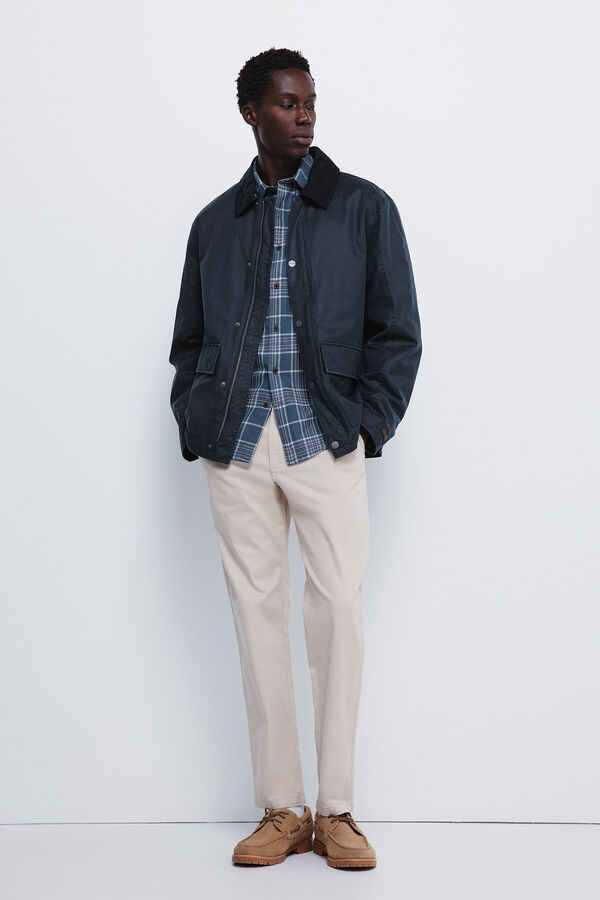 Springfield Parka curta com gola de veludo cotelê azul