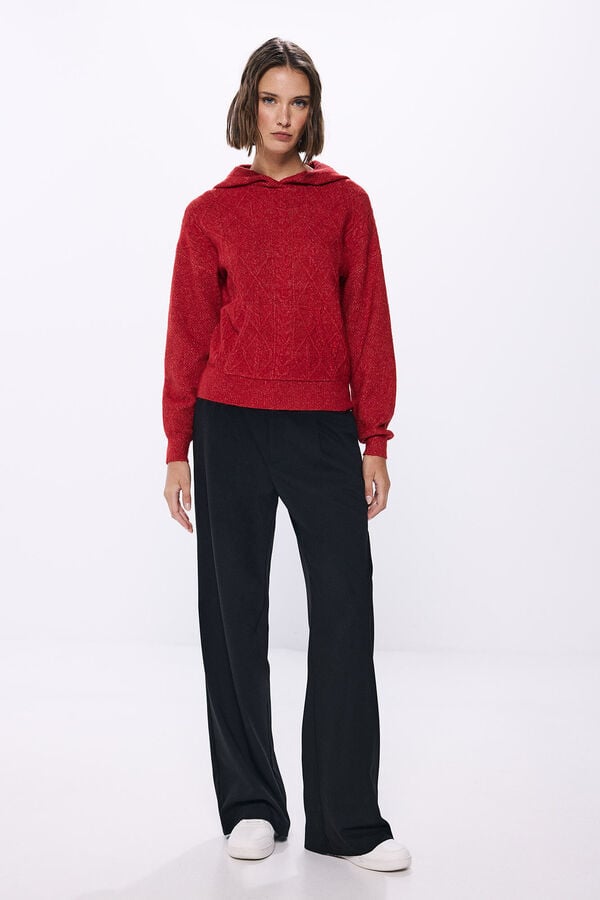 Springfield Jersey capucha punto cable knit rojo