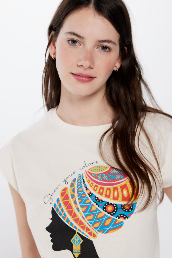 Springfield Majica sa etno grafičkim printom braon