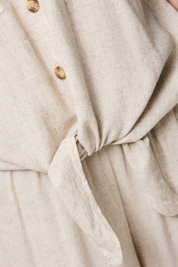 Pieces Linen knot detail short sleeve shirt brown
