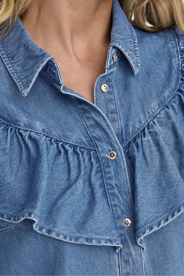 Only Camisa denim con volante azul