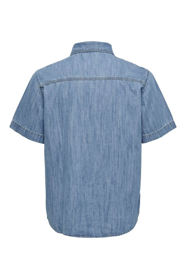 Springfield Men's short-sleeved chambray shirt indigo-plava
