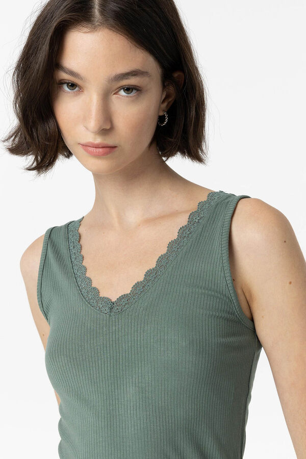 Springfield Pack of 2 ribbed tops with lace dark green