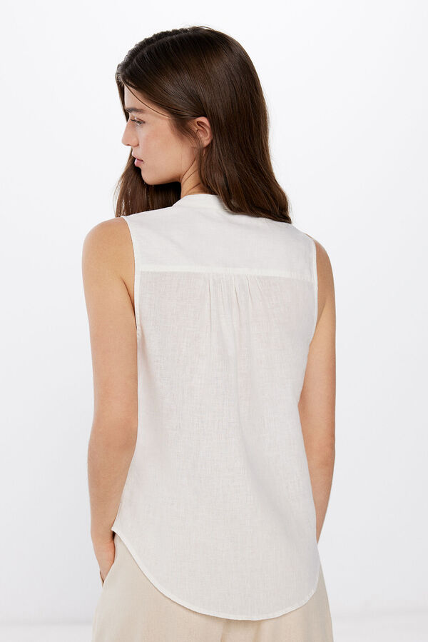Springfield Linen/cotton sleeveless mandarin collar blouse white