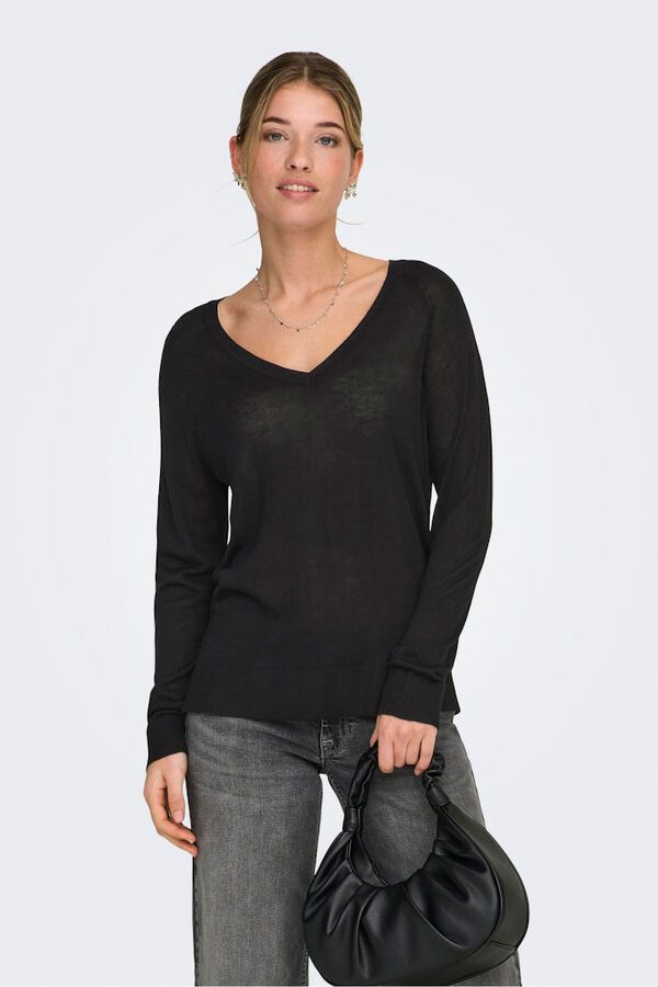 Only Jersey fino cuello de pico negro