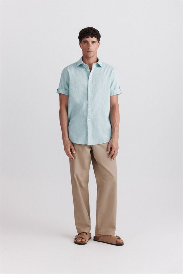 Springfield Short sleeve turn-up shirt green