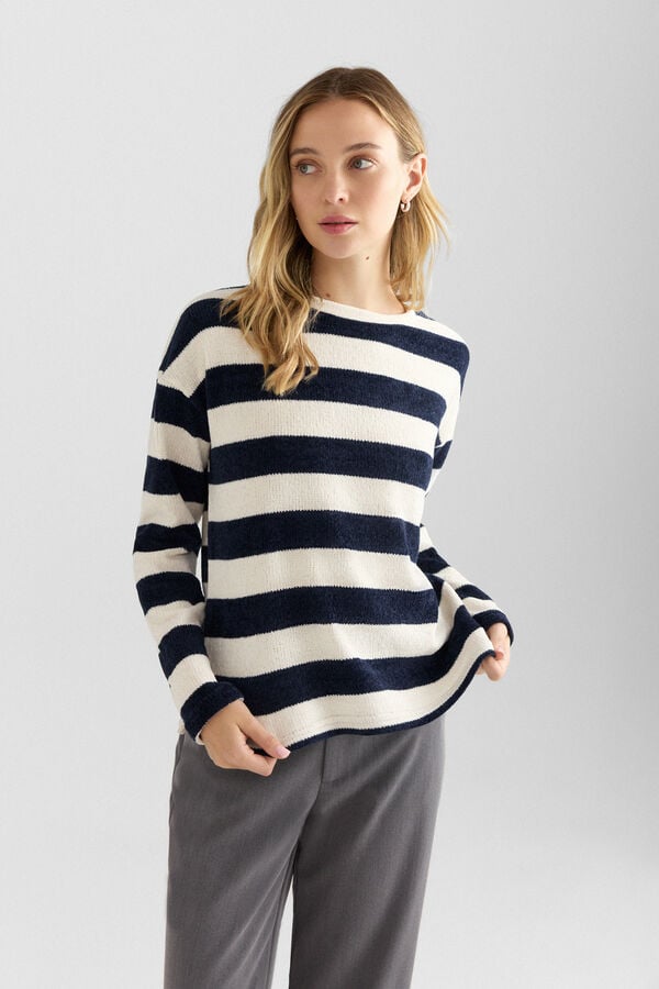 Springfield Striped fine knit jumper blue