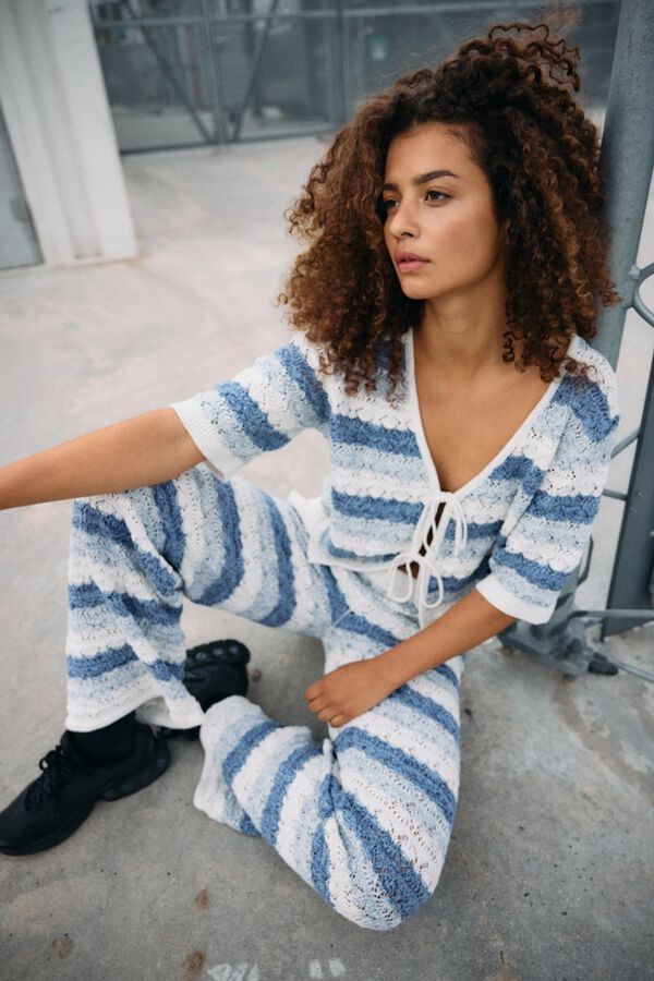 Noisy May Pointelle knit long trousers Plava