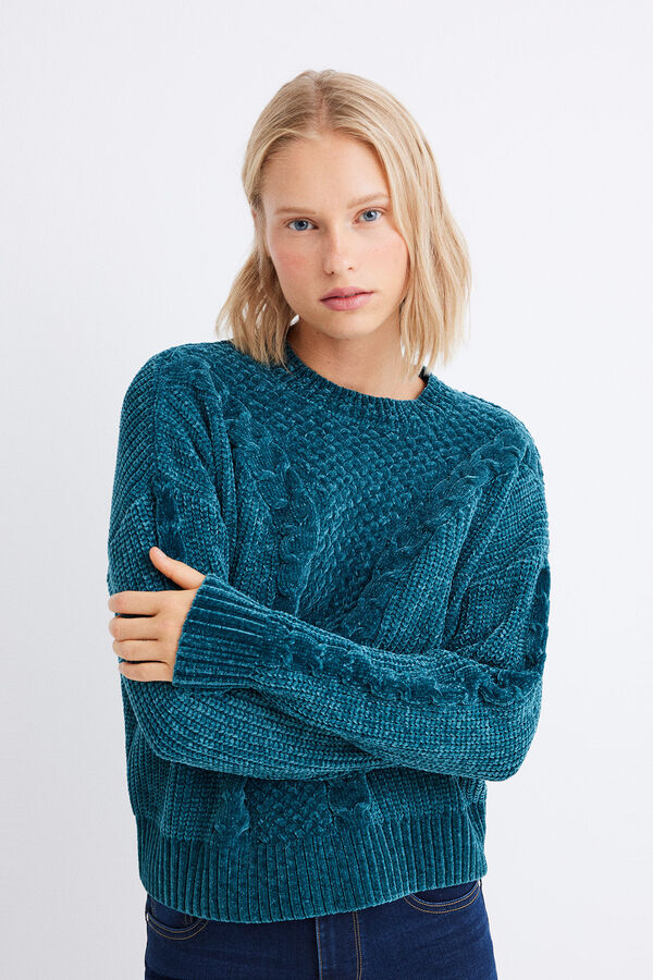 Springfield Pull détails tressés en chenille vert foncé