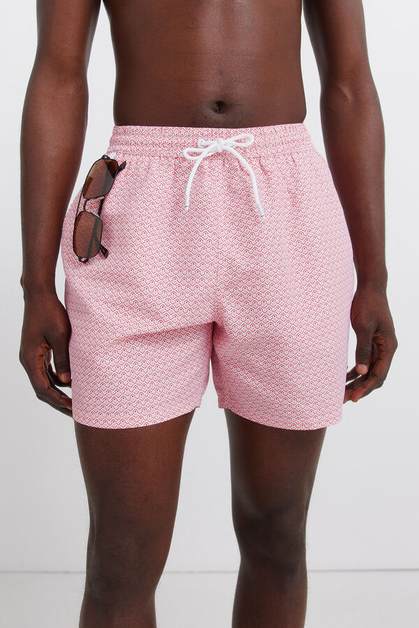 Springfield Geometric print zip pocket swimwear brown