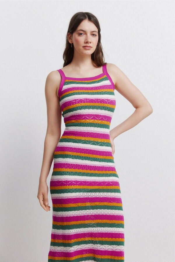 Springfield Rochie midi tricotată multicoloră fuchsia