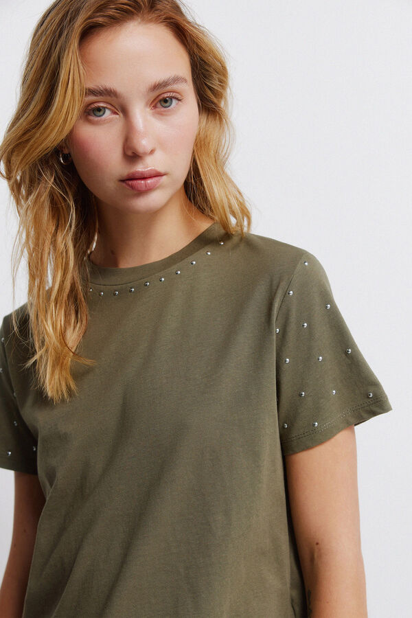 Springfield T-shirt &agrave; clous manches courtes nude