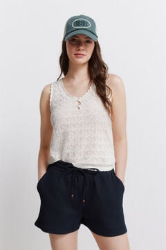Springfield Pointelle knit button T-shirt printed