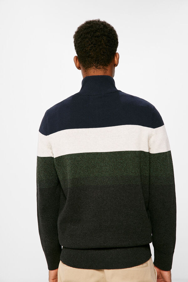 Springfield Colour block jumper with zipped high neck grey