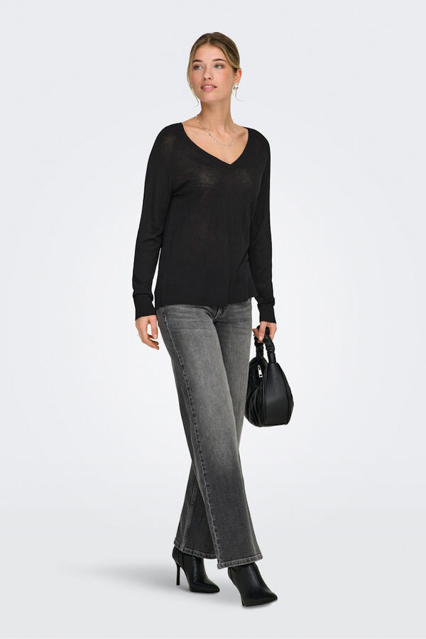 Only Jersey fino cuello de pico negro