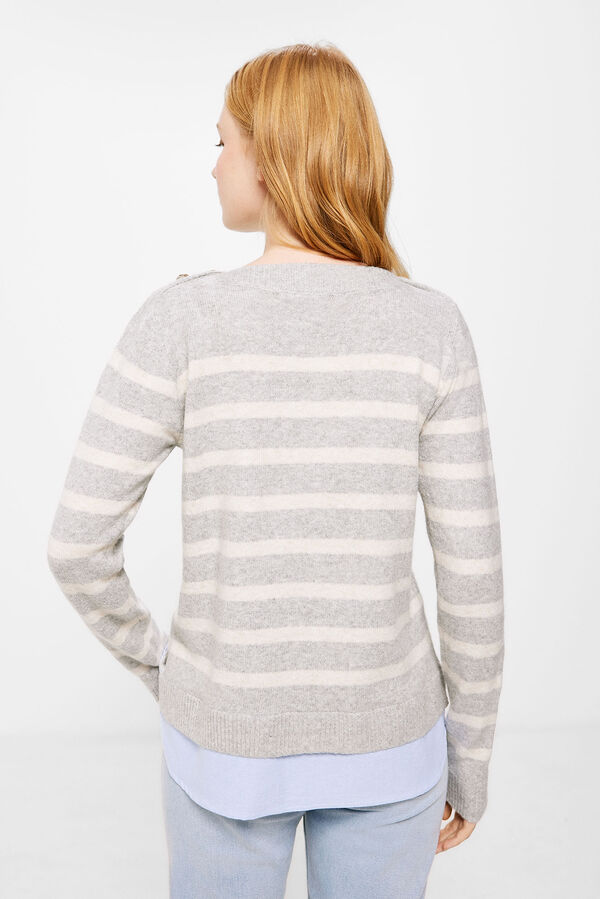 Springfield Two-material boat neck jumper grey mix