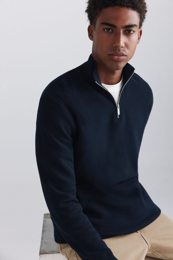 Springfield Structured funnel neck jumper blue