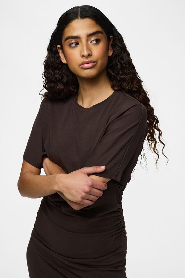 Pieces Short ruched dress brown