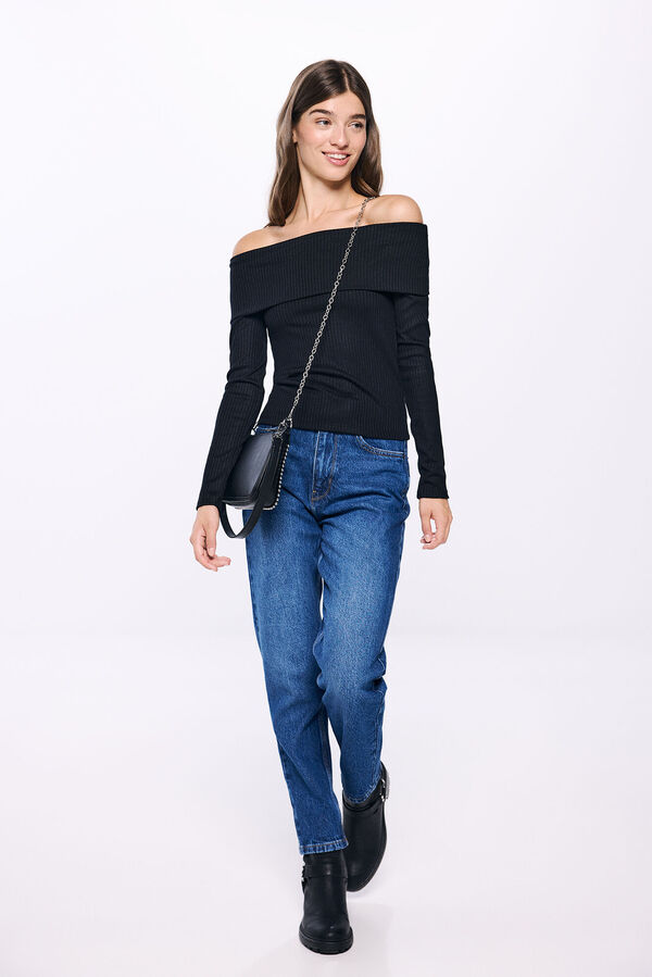 Springfield Off-the-shoulder ribbed t-shirt black