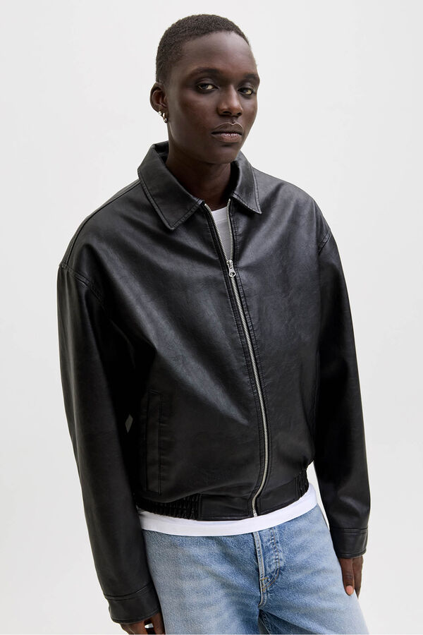 Jack & Jones Cazadora bomber polipiel negro