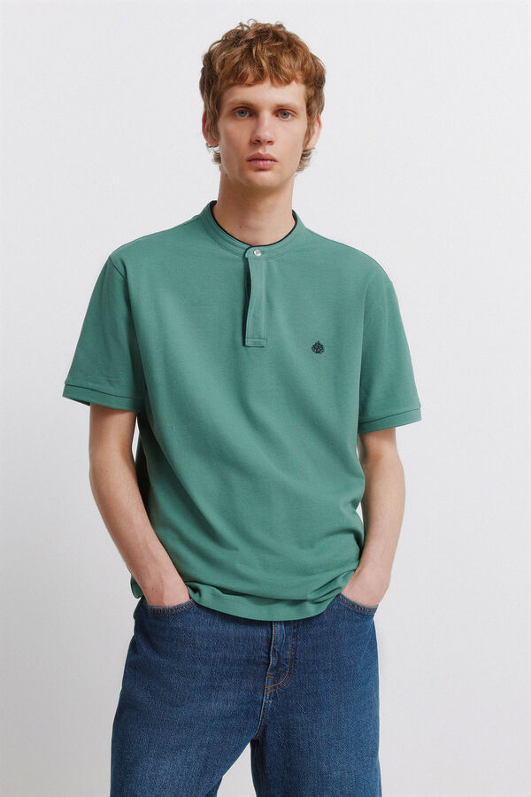 Springfield Piqu&eacute; Henley polo shirt slim fit green