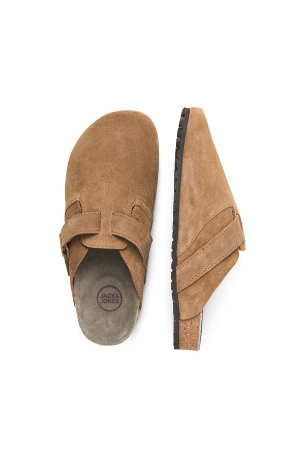 Jack & Jones Split leather buckle clogs nude